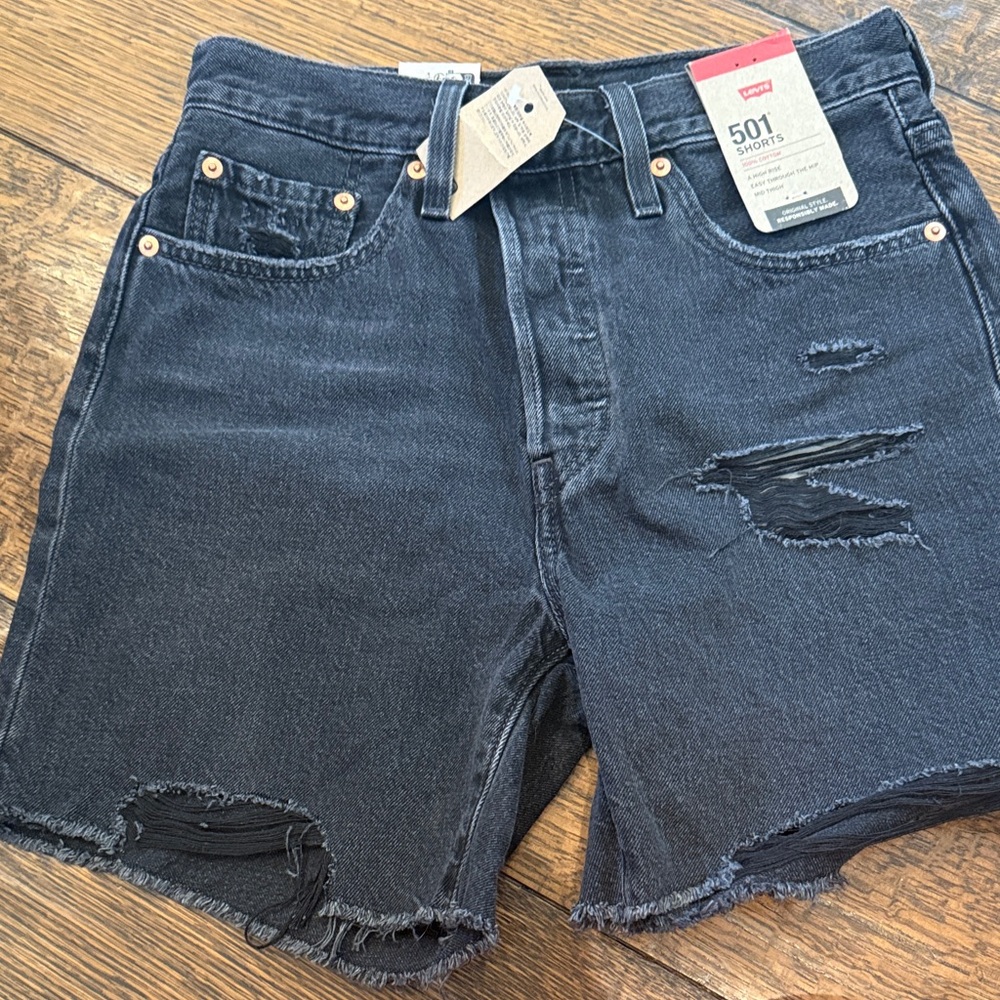Levi's Black Distressed Denim Shorts